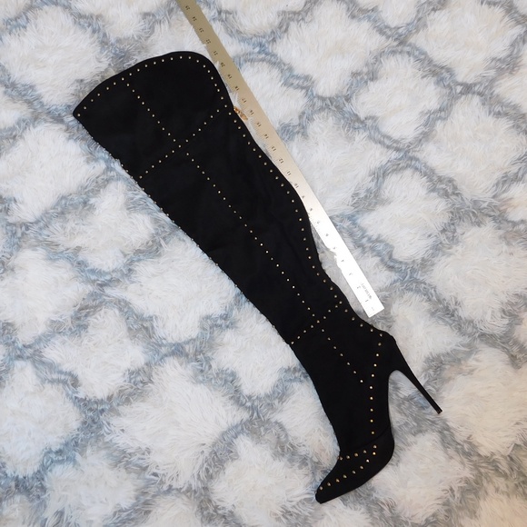 Black &Gold Studded Over the Knee Boots - Picture 4 of 6